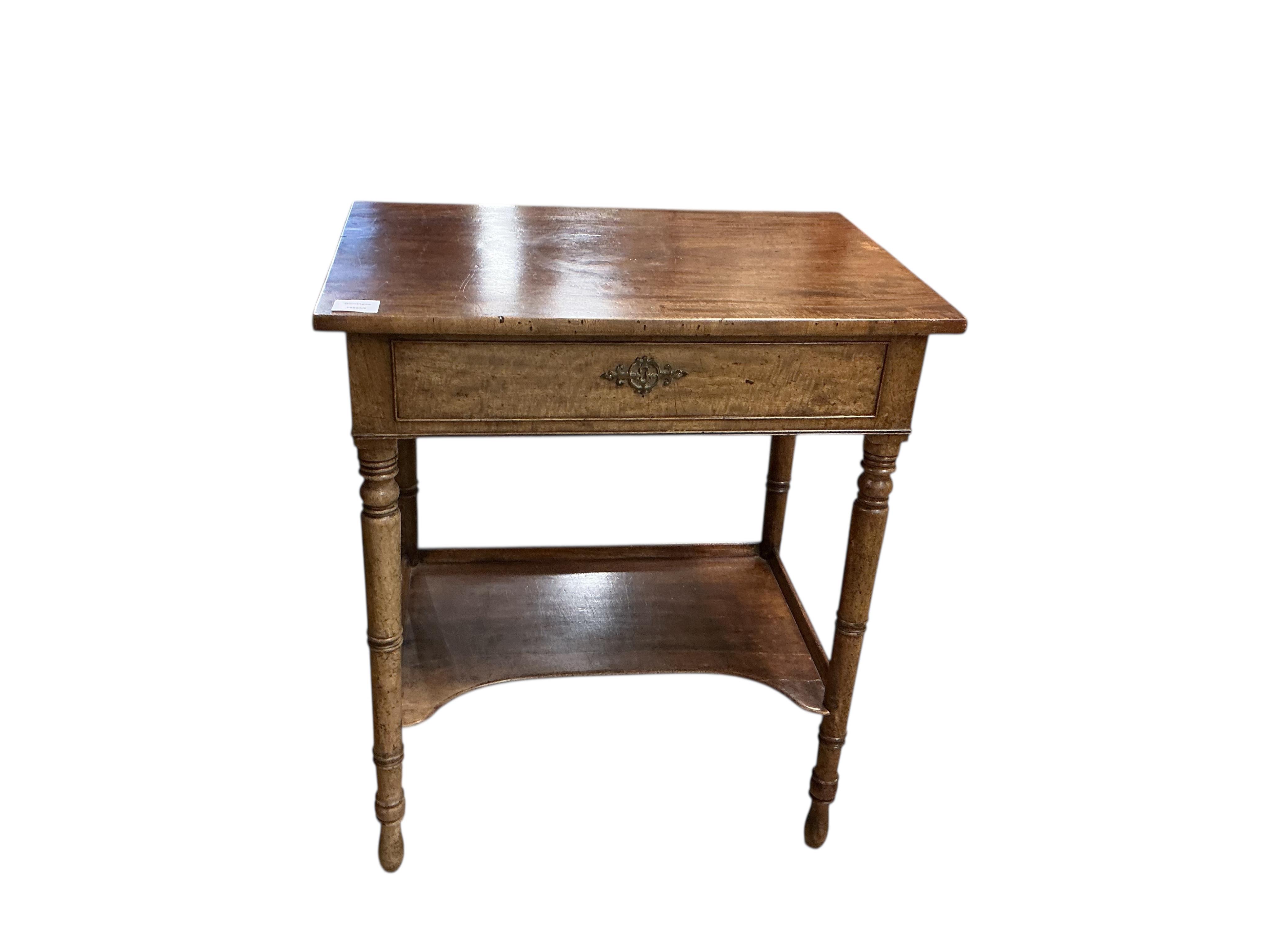 A Regency rectangular mahogany two tier side table, width 62cm, depth 41cm, height 74cm